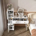 Coiffeuses Miroir LED, Coiffeuse Blanche avec 3 Tiroirs, 2 Étagères, 4 Armoires Cachées (Portes Vitrées), 3 Modes d'Éclairage, pour Chambre ou Salon