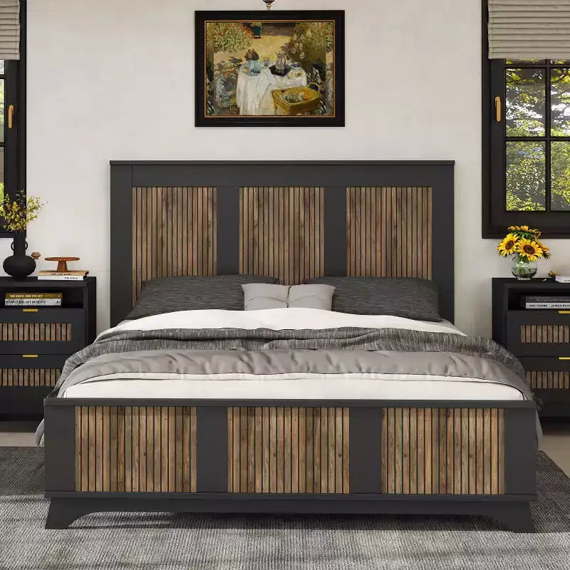 GDFStudio Allison Farmhouse Queen Size Wooden Slatted Platform Bed