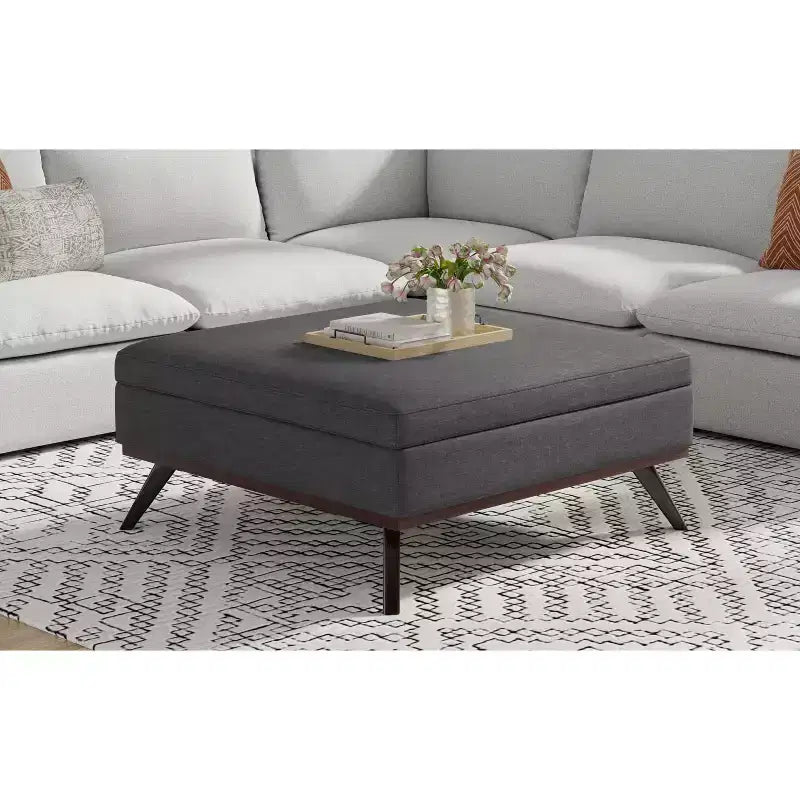 Pouf de rangement table basse carrée XL moderne du milieu du siècle, 100 cm de large