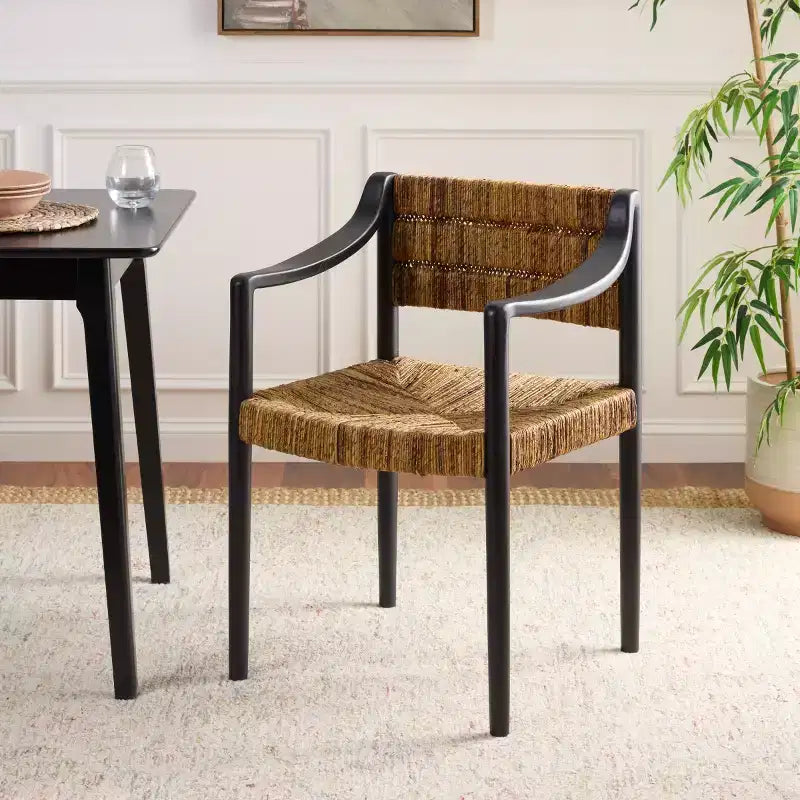 Chaise de salle à manger avec accoudoirs - DCH1214 - Bananier naturel/Noir