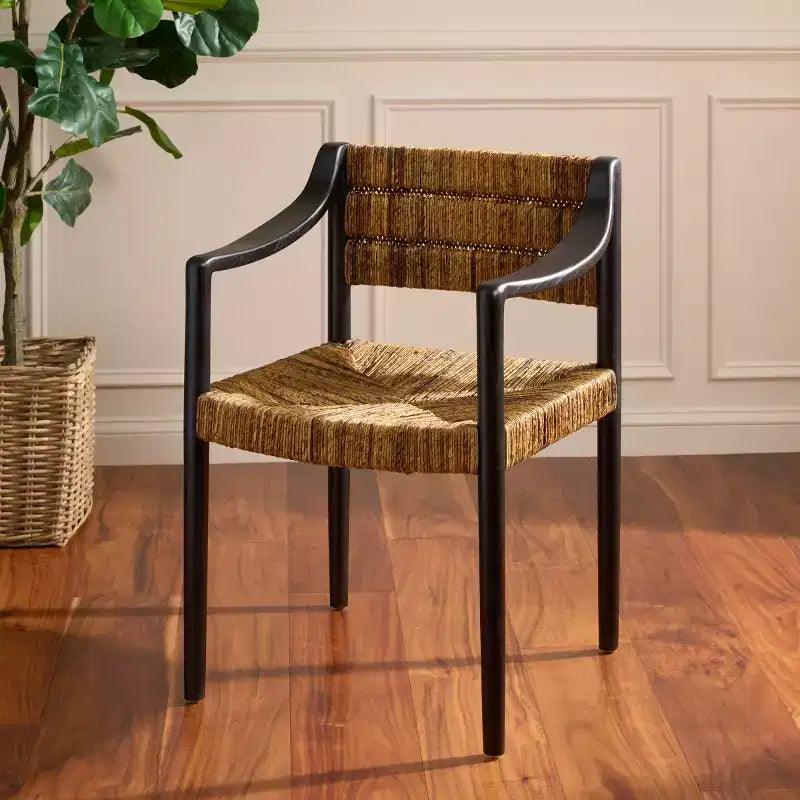 Chaise de salle à manger avec accoudoirs - DCH1214 - Bananier naturel/Noir