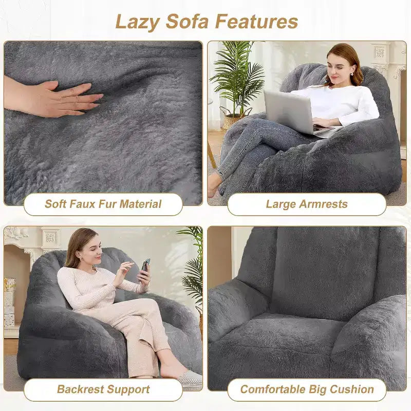 Pouf géant, canapé-lit poire en fausse fourrure avec rembourrage, pouf pour adultes, grand canapé de sol paresseux, grand pouf de salon