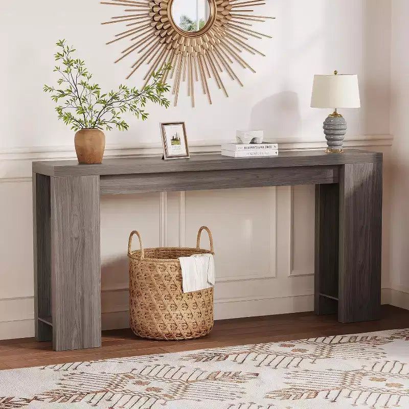 Console d'entrée rustique en bois de 70,9 pouces de long pour couloir, salon, derrière un canapé, profondeur étroite de 11,8 pouces