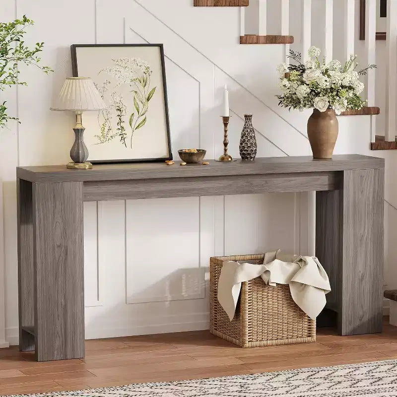 Console d'entrée rustique en bois de 70,9 pouces de long pour couloir, salon, derrière un canapé, profondeur étroite de 11,8 pouces