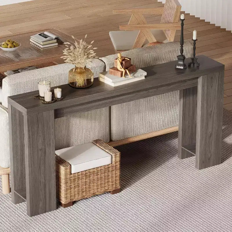 Console d'entrée rustique en bois de 70,9 pouces de long pour couloir, salon, derrière un canapé, profondeur étroite de 11,8 pouces