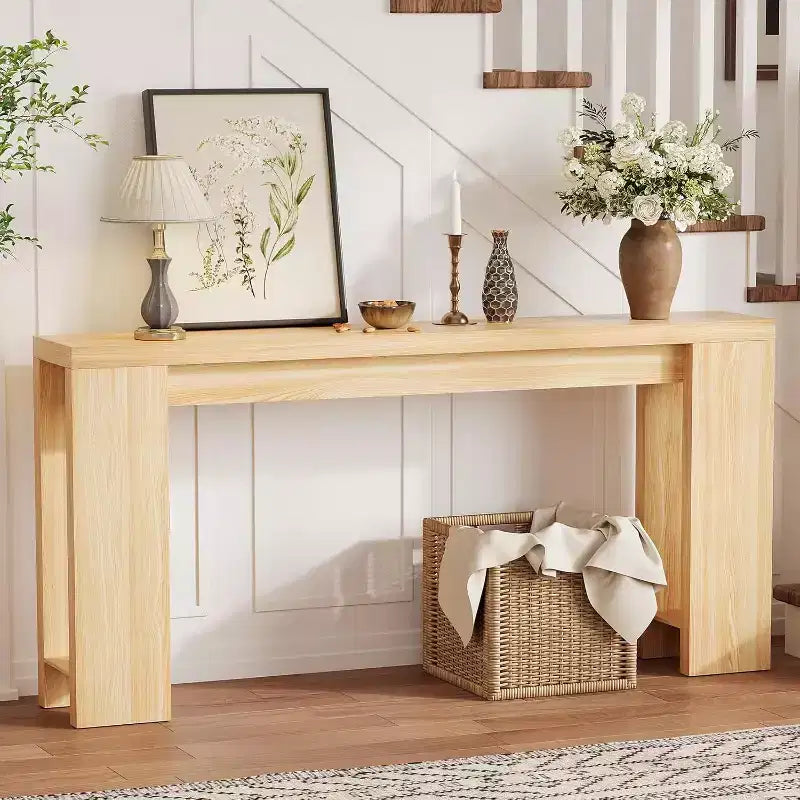 Console d'entrée rustique en bois de 70,9 pouces de long pour couloir, salon, derrière un canapé, profondeur étroite de 11,8 pouces