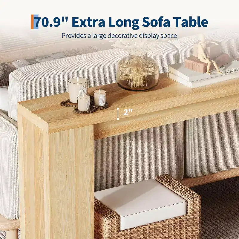 Console d'entrée rustique en bois de 70,9 pouces de long pour couloir, salon, derrière un canapé, profondeur étroite de 11,8 pouces