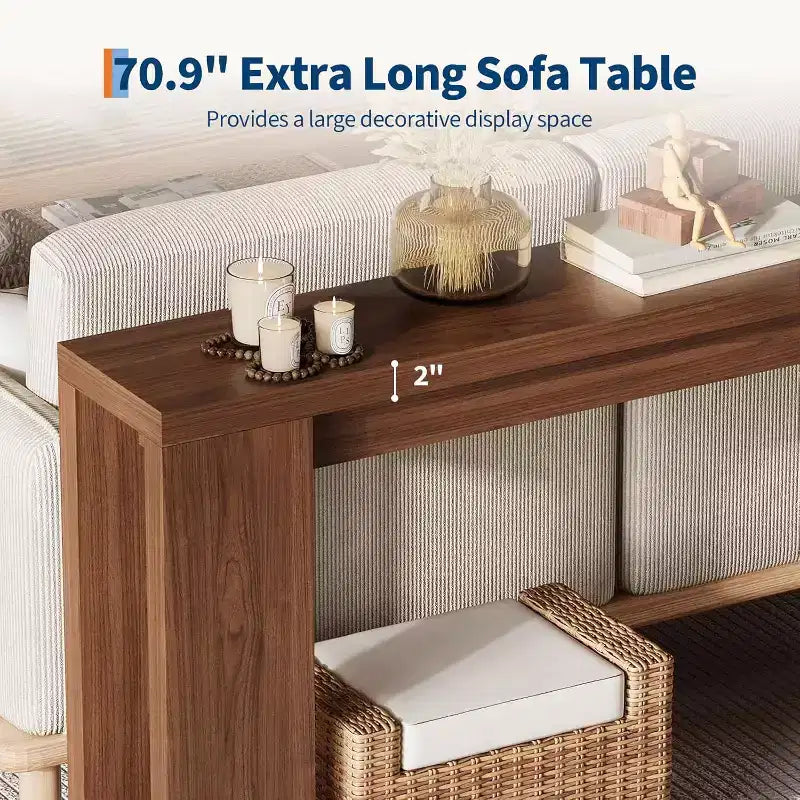 Console d'entrée rustique en bois de 70,9 pouces de long pour couloir, salon, derrière un canapé, profondeur étroite de 11,8 pouces