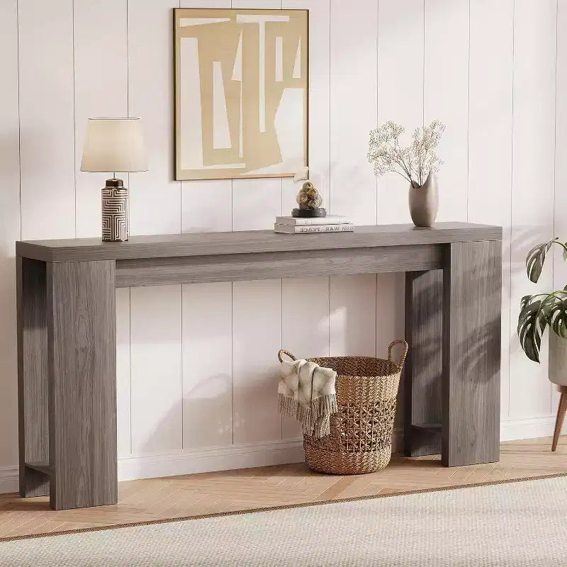 Console d'entrée rustique en bois de 70,9 pouces de long pour couloir, salon, derrière un canapé, profondeur étroite de 11,8 pouces