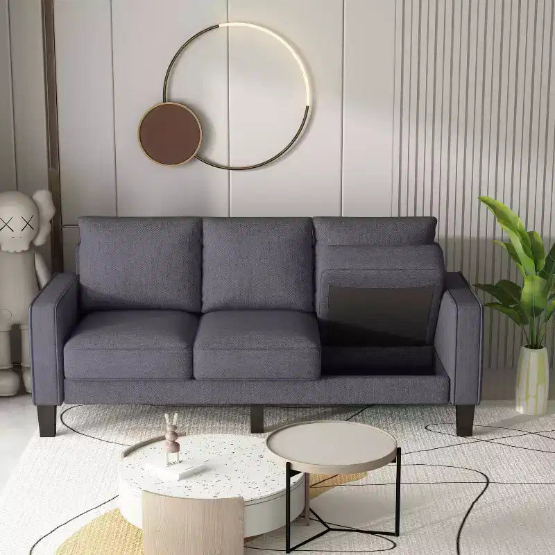 Canapé moderne et robuste avec cadre en bois massif et métal, boîte de rangement amovible sous l'assise, montage facile