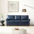 MAYEERTY 3 Seats Sofa with Round Arm Silver Nails Couch Faux Leather for Liiving Room Office Navy Blue