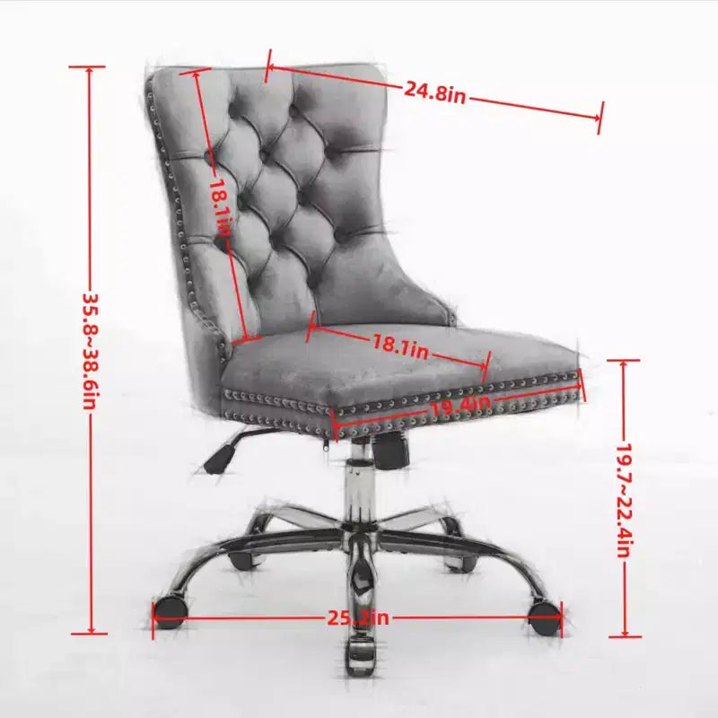 Chaise de bureau pivotante réglable, chaise de bureau moderne en velours capitonné avec base en métal doré (noir)