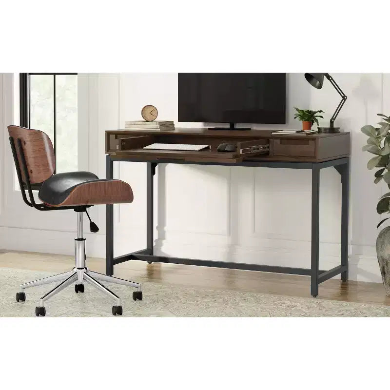 Petit bureau en bois massif au design industriel moderne de 48 pouces de large