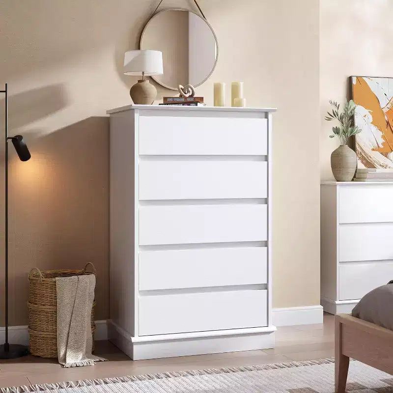 Commode haute pour chambre à coucher, Commode verticale en bois avec grand espace de rangement, Organisateur de placard