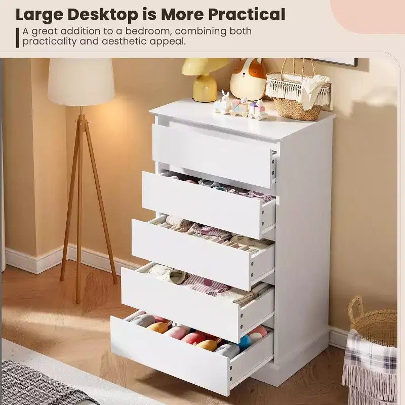 Commode haute pour chambre à coucher, Commode verticale en bois avec grand espace de rangement, Organisateur de placard