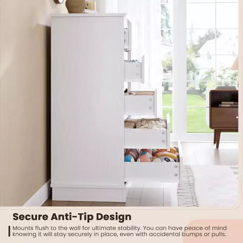 Commode haute pour chambre à coucher, Commode verticale en bois avec grand espace de rangement, Organisateur de placard