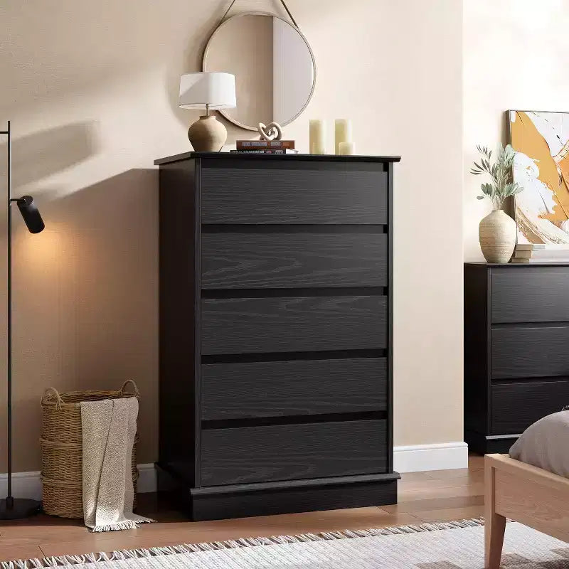 Commode haute pour chambre à coucher, Commode verticale en bois avec grand espace de rangement, Organisateur de placard