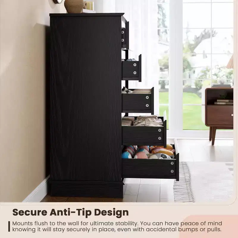 Commode haute pour chambre à coucher, Commode verticale en bois avec grand espace de rangement, Organisateur de placard
