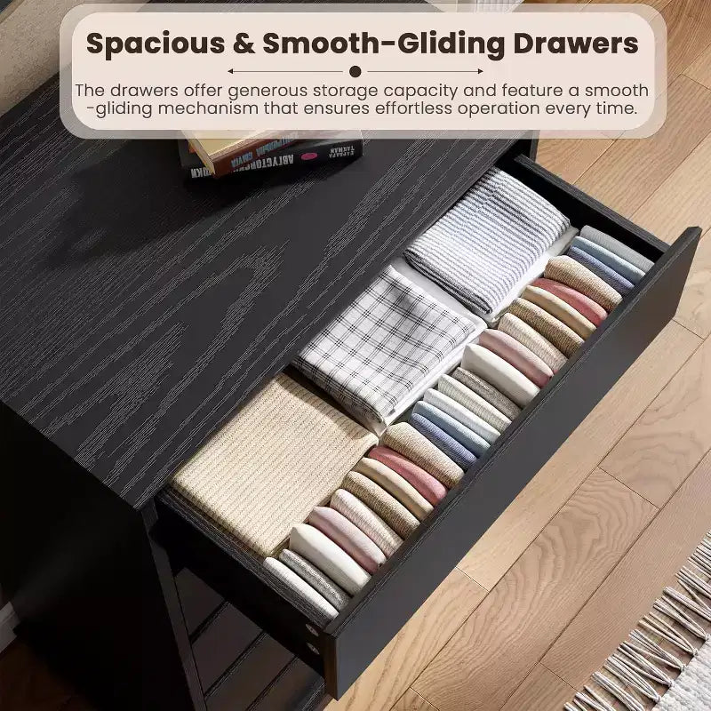 Commode haute pour chambre à coucher, Commode verticale en bois avec grand espace de rangement, Organisateur de placard