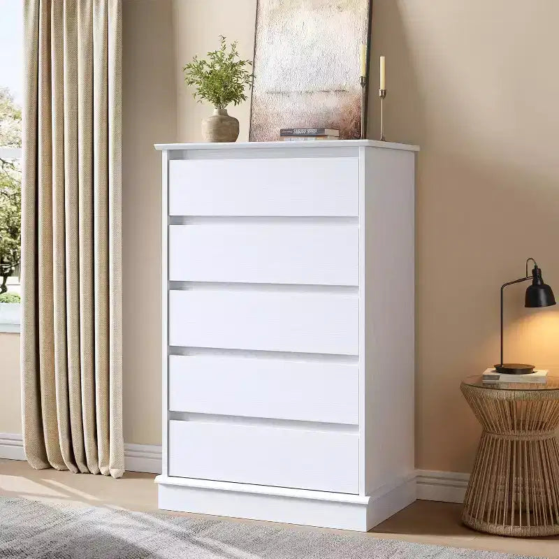 Commode haute pour chambre à coucher, Commode verticale en bois avec grand espace de rangement, Organisateur de placard