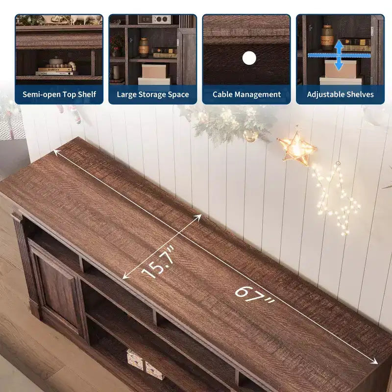 Meuble TV 58" pour téléviseur jusqu'à 75", meuble TV de 33" de haut, meuble TV de style ferme pour salon