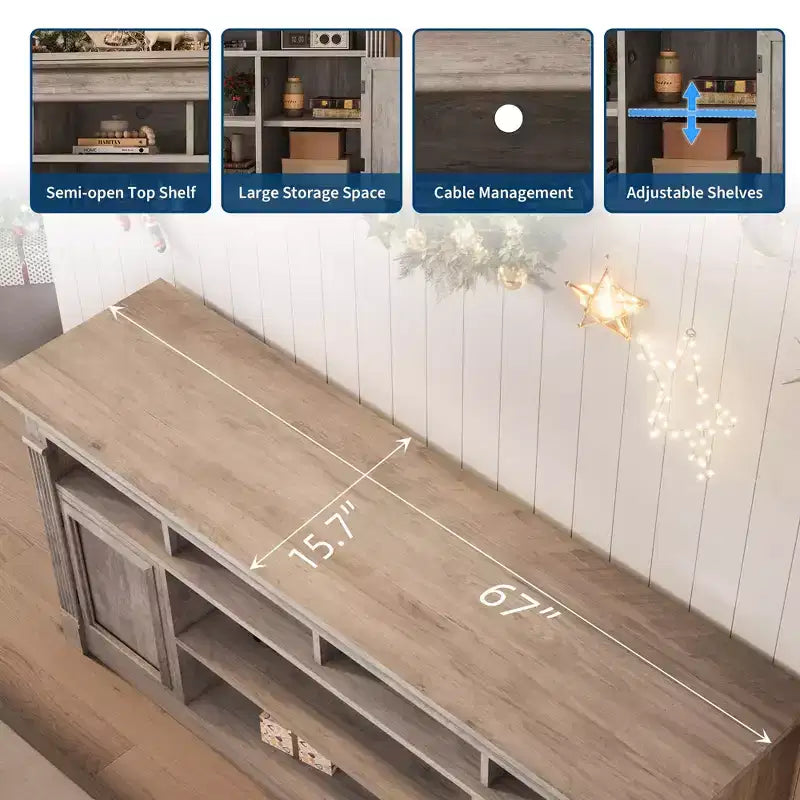 Meuble TV 58" pour téléviseur jusqu'à 75", meuble TV de 33" de haut, meuble TV de style ferme pour salon