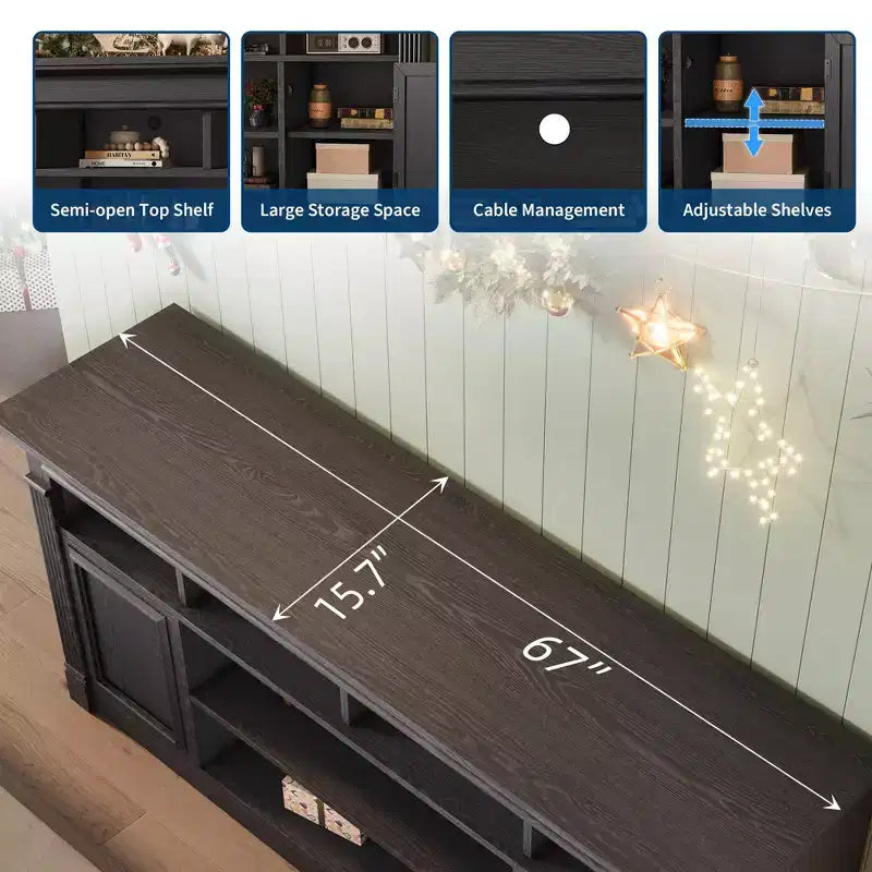 Meuble TV 58" pour téléviseur jusqu'à 75", meuble TV de 33" de haut, meuble TV de style ferme pour salon