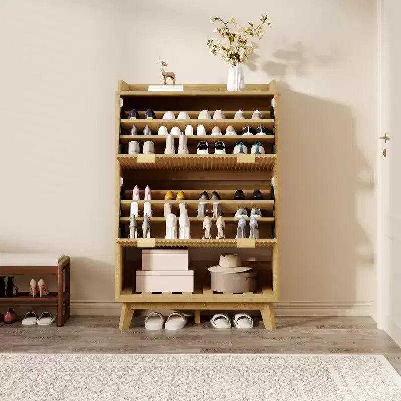 Meuble de rangement pour chaussures avec 2 tiroirs à rabat, meuble de rangement pour chaussures dissimulé sur pied, meuble à chaussures étroit en bois pour couloir et salon