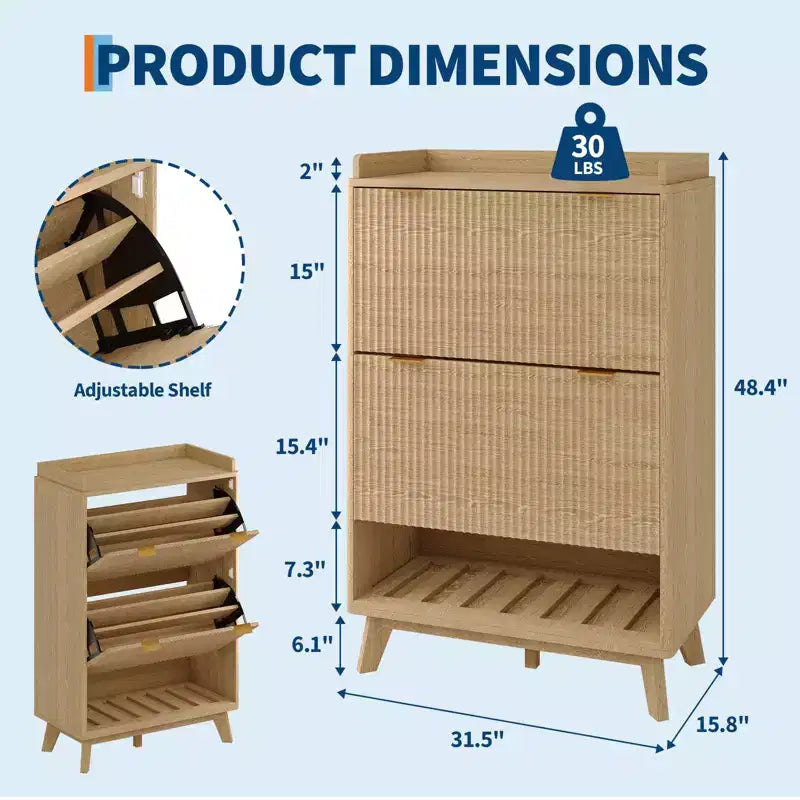 Meuble de rangement pour chaussures avec 2 tiroirs à rabat, meuble de rangement pour chaussures dissimulé sur pied, meuble à chaussures étroit en bois pour couloir et salon