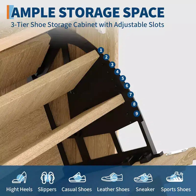 Meuble de rangement pour chaussures avec 2 tiroirs à rabat, meuble de rangement pour chaussures dissimulé sur pied, meuble à chaussures étroit en bois pour couloir et salon