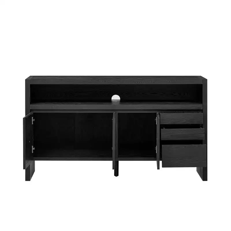 Buffet multifonctionnel de 152 cm avec 3 portes, étagère semi-ouverte et 3 tiroirs, meuble d'entrée en bois, meuble TV