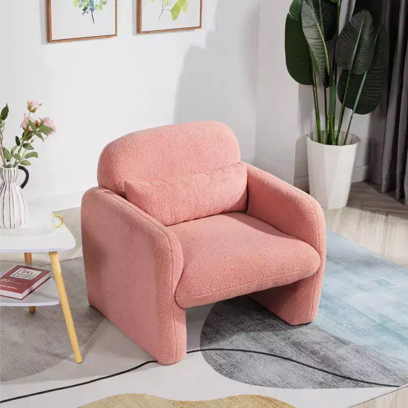 Fauteuil moderne en tissu polaire Teddy avec coussin pour salon, chambre à coucher, bureau