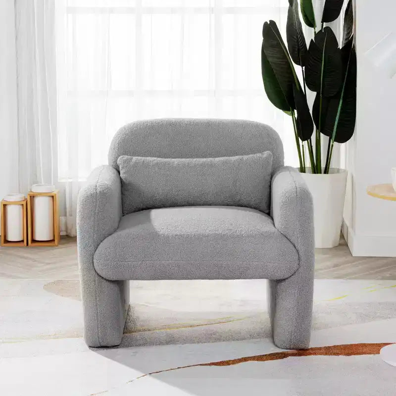 Fauteuil moderne en tissu polaire Teddy avec coussin pour salon, chambre à coucher, bureau