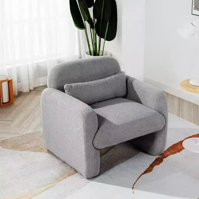 Fauteuil moderne en tissu polaire Teddy avec coussin pour salon, chambre à coucher, bureau