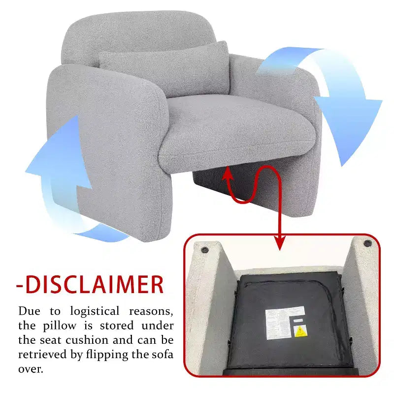 Fauteuil moderne en tissu polaire Teddy avec coussin pour salon, chambre à coucher, bureau