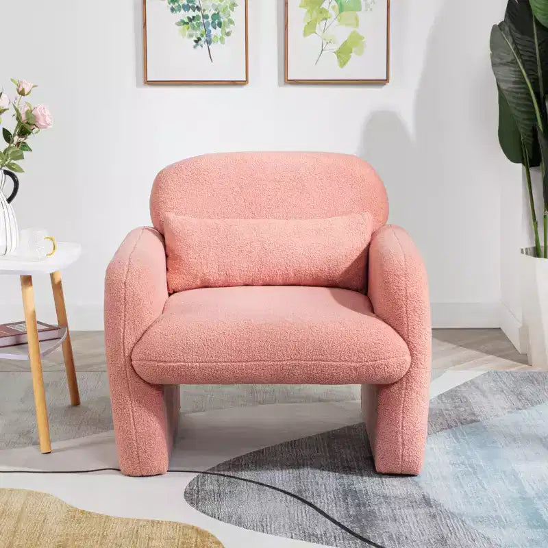Fauteuil moderne en tissu polaire Teddy avec coussin pour salon, chambre à coucher, bureau