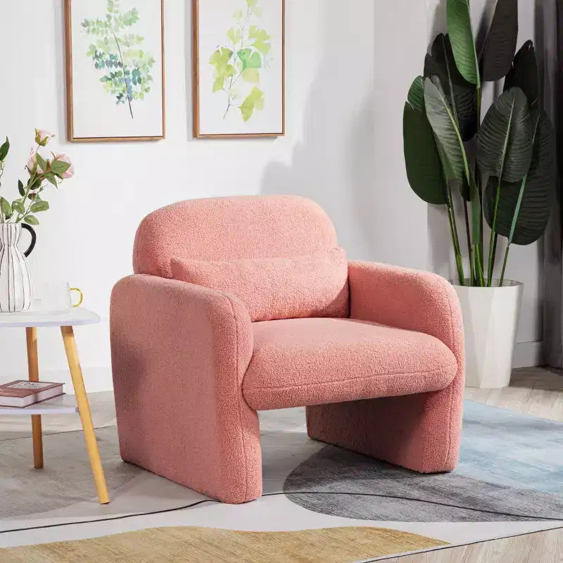 Fauteuil moderne en tissu polaire Teddy avec coussin pour salon, chambre à coucher, bureau