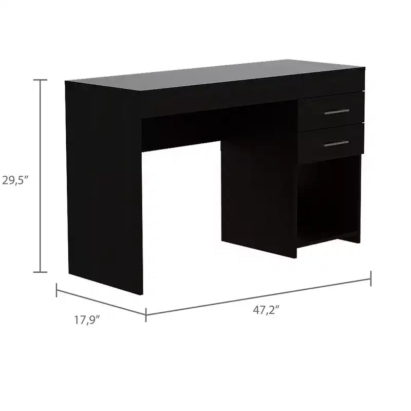 Bureau d'ordinateur d'écriture de 120 cm, bureau d'étude moderne avec étagère inférieure ouverte, deux tiroirs pour le bureau à domicile et les petits espaces, noir