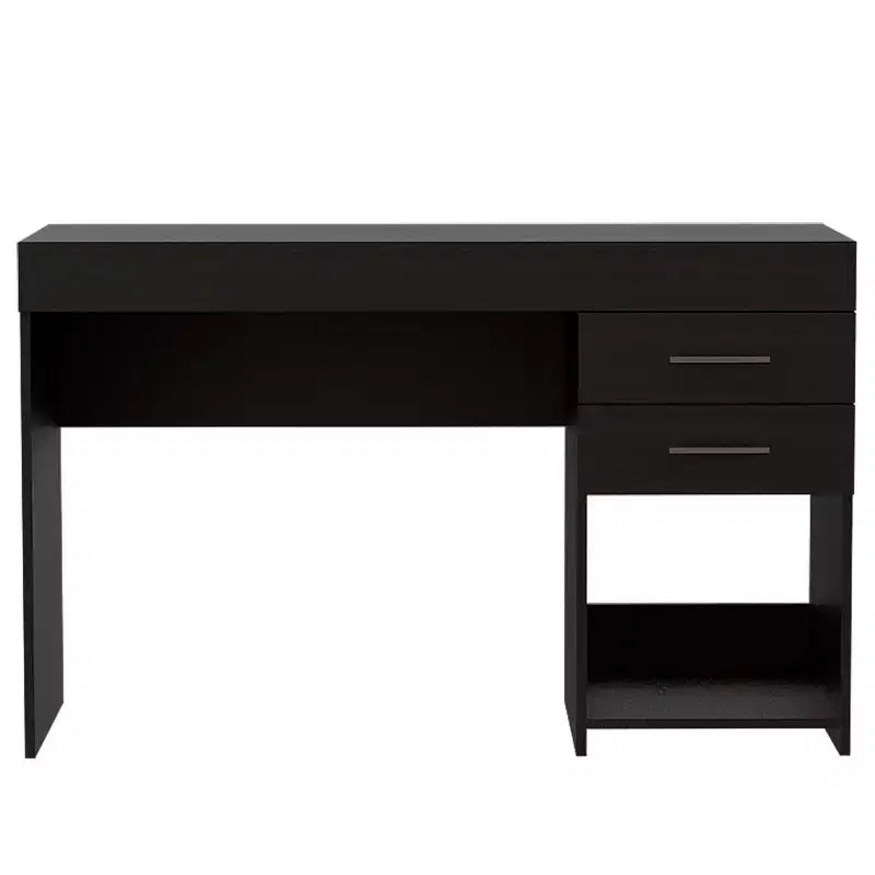 Bureau d'ordinateur d'écriture de 120 cm, bureau d'étude moderne avec étagère inférieure ouverte, deux tiroirs pour le bureau à domicile et les petits espaces, noir