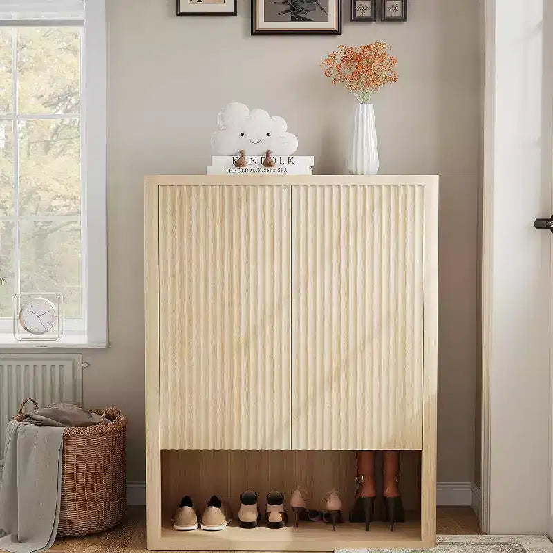 Meuble à chaussures de 112 cm de haut, organisateur de rangement avec portes et 4 étagères réglables, étagère à chaussures moderne autoportante pour entrée, couloir, salon