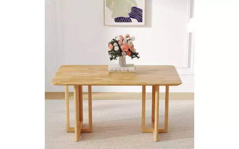 Table de cuisine en bois massif avec pieds antidérapants, Table à manger pour 4 avec motif imitation vigne, Marron