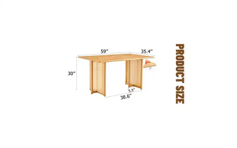 Table de cuisine en bois massif avec pieds antidérapants, Table à manger pour 4 avec motif imitation vigne, Marron