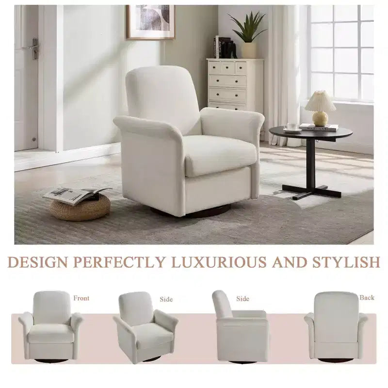 Fauteuil pivotant moderne avec base en bois, fauteuil lounge en forme de tonneau avec accoudoir incurvé, canapé simple pour salon et chambre à coucher