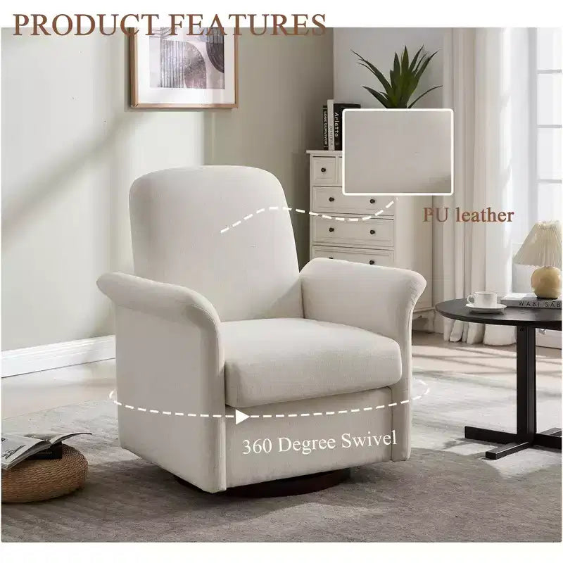Fauteuil pivotant moderne avec base en bois, fauteuil lounge en forme de tonneau avec accoudoir incurvé, canapé simple pour salon et chambre à coucher