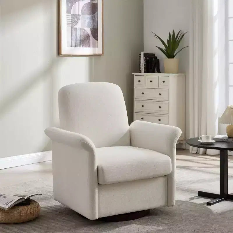 Fauteuil pivotant moderne avec base en bois, fauteuil lounge en forme de tonneau avec accoudoir incurvé, canapé simple pour salon et chambre à coucher