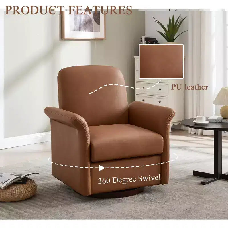 Fauteuil pivotant moderne avec base en bois, fauteuil lounge en forme de tonneau avec accoudoir incurvé, canapé simple pour salon et chambre à coucher