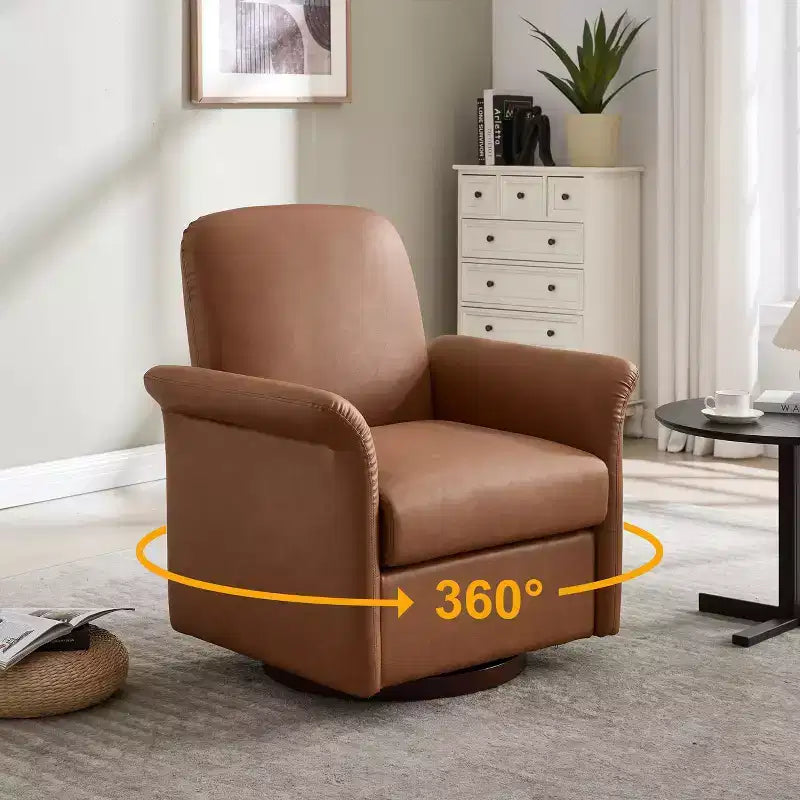 Fauteuil pivotant moderne avec base en bois, fauteuil lounge en forme de tonneau avec accoudoir incurvé, canapé simple pour salon et chambre à coucher