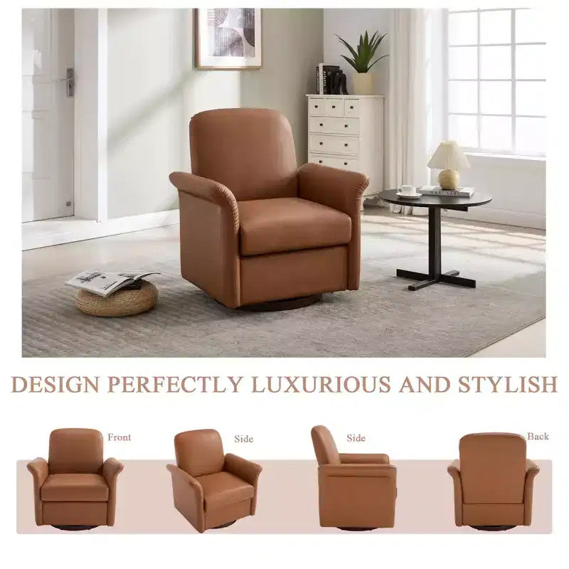 Fauteuil pivotant moderne avec base en bois, fauteuil lounge en forme de tonneau avec accoudoir incurvé, canapé simple pour salon et chambre à coucher