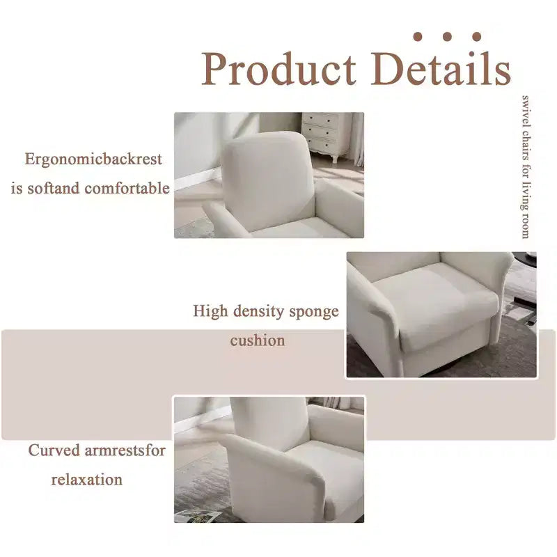 Fauteuil pivotant moderne avec base en bois, fauteuil lounge en forme de tonneau avec accoudoir incurvé, canapé simple pour salon et chambre à coucher