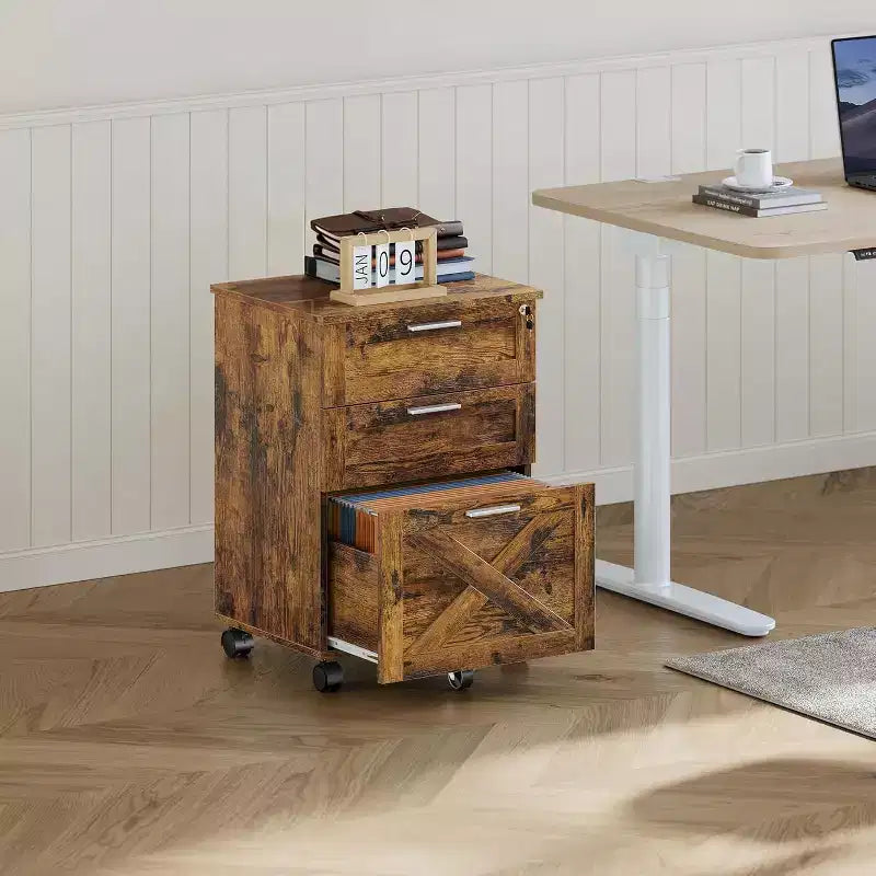 Meuble de classement en bois avec serrure, classeur mobile sous le bureau sur roulettes, compatible A4/lettre, tiroir de rangement roulant, organisateur multifonctionnel